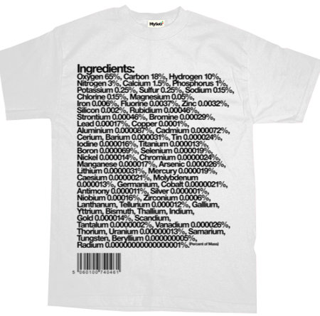 camiseta ingredientes elementos corpo humano